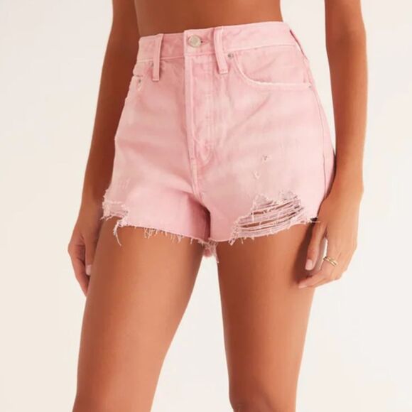 NWT Z SUPPLY CLASSIC HIGH RISE DENIM SHORTS - Pink Sz 29 - Picture 1 of 7